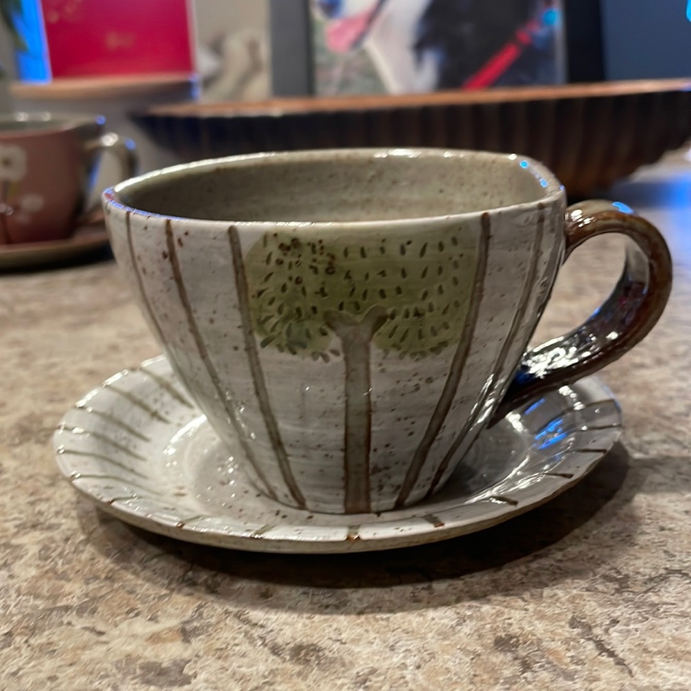 Korean pottery coffee cup and saucer